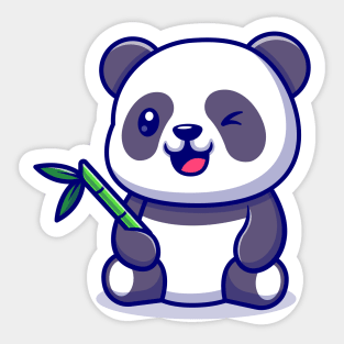 Cute Panda With Bamboo Cartoon Vector Icon Illustration Sticker